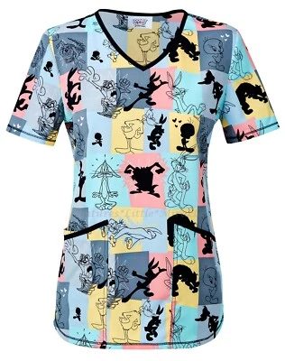 Looney Tunes Scrub Top Shirt Women's Size XS - XL Plus 2X 3X Space Jam Squad NWT - Image 1 of 4