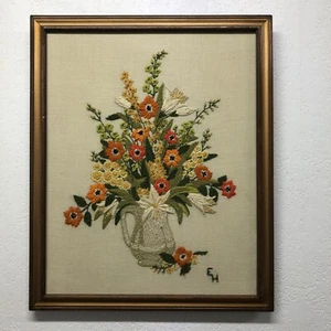 Vintage Crewel gesticktes gerahmtes Bild 22 x 18” 1970’s Wild Flowers, Daisy’s - Bild 1 von 21