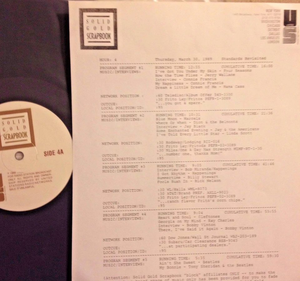 3/30/89 SOLID GOLD SCRAPBOOK'S ROCK STANDARDS: RICKY NELSON, MAMA CASS, MARCELS - Image 1 of 1