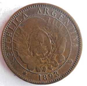 1893 ARGENTINA 2 CENTAVOS - Rare Strong Value Coin - Lot #A27 - Picture 1 of 2
