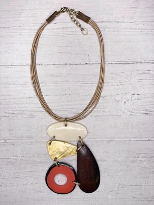 Alisha D Asymmetrical Resin Mother of Pearl Pendant Multi Strands Cord Necklace - Image 1 of 2