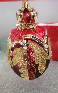 New SILVERADO Mouth Blown Glass Ornament KING's FABERGE Inspired EGG RUBY RED PL - Picture 1 of 6