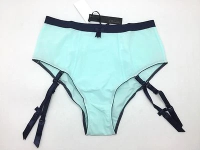 Claudette Sophia Retro Hi Cut Brief Garter Panties Lingerie Pin Up Seafoam Navy - Image 1 of 3