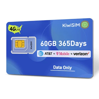 4G LTE SIM Card 60GB 12-Month USA Network for AT&T, T-Mobile, Verizon - Image 1 of 4