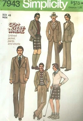 1970's VTG Simplicity  Men's Pants, Shorts, Jacket Pattern 7943 Size 48 UNCUT - Image 1 of 2