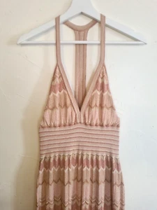 Moda International Y2K Metallic Maxi Dress Sleeveless Pink Gold Womens Sz Medium - Picture 1 of 7