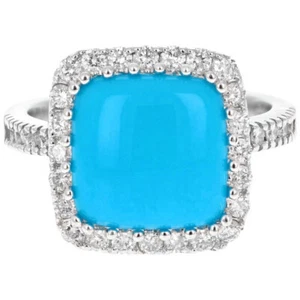 4.00 Carats Natural Turquoise and Diamond 14K Solid White Gold Ring - Picture 1 of 4