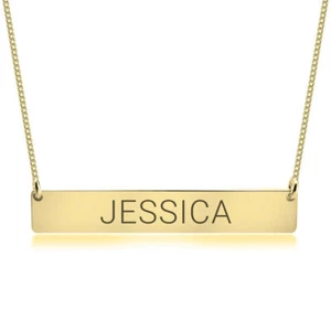 Collar Barra Personalizado 14K Oro Sólido Grabado Horizontal Nombre Colgante - Collar ® - Imagen 1 de 9