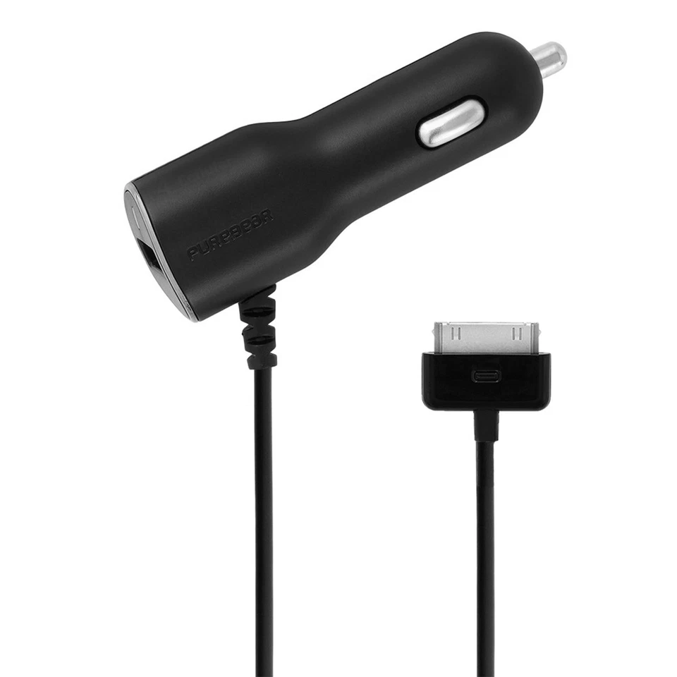 PureGear 30 Pin 10W Certified MFI Apple iPhone Car Charger Adapter with USB Port - Image 1 of 4
