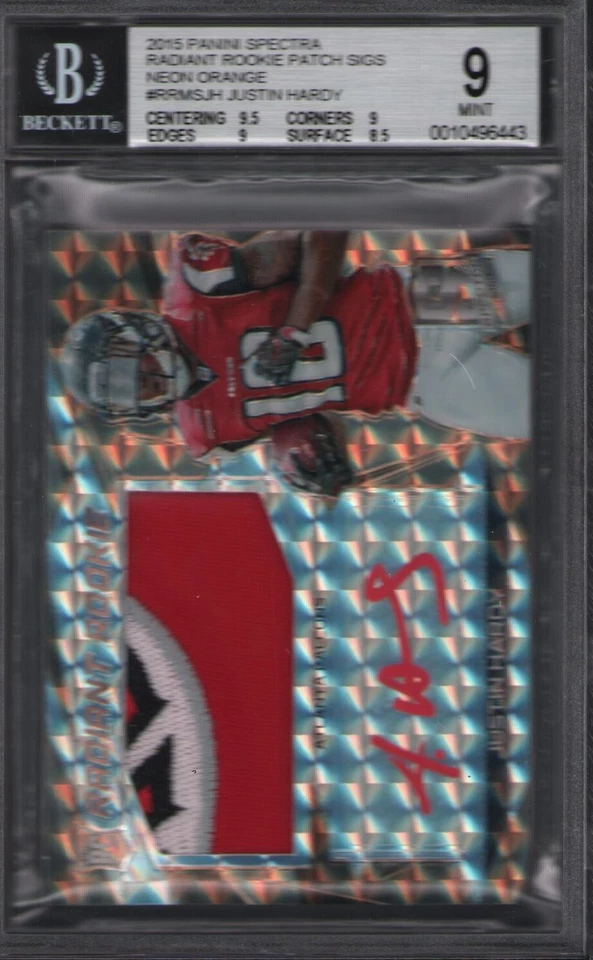 2015 Spectra Rookie Patch #192 Justin Hardy RC Auto Patch 3/3 BGS 9/10 - Image 1 of 1