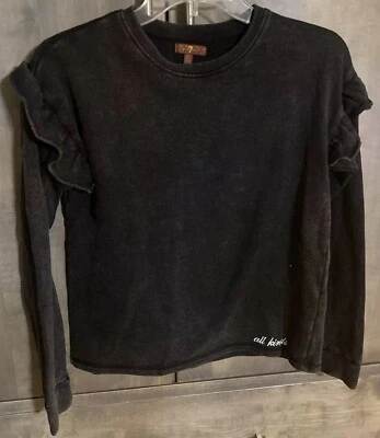 *7 PARA TODA LA HUMANIDAD* CAMISA CON VOLANTES MANGA LARGA LAVADA A LA PIEDRA GRIS NIÑAS TALLA XL Foto 1 de 4