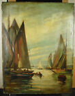Marine Signed Marquet Hule On Cardboard Old Rigs Au Wetting Brittany 35 3/8In