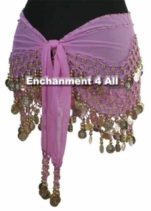 New Handmade Exotic Belly Dance Hip Scarf Wrap w/ Golden Beads & Coins, Lavender - Picture 1 of 2