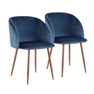 Lumisource Dining Chairs High Back Brushed Durable Metal Armrest In Blue/Walnut - Picture 1 of 4