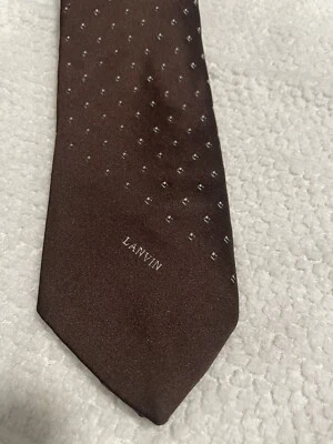LANVIN Paris Hombre 54.5" L x 3" W ~ Marrón ~ Punto Azul Blanco ~ Hecho en Francia! Foto 1 de 4