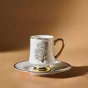 SET OF 6 Porcelain Turkish Greek Arabic Coffee Espresso Cup Saucer - 90ml 3.1oz - Picture 1 of 7