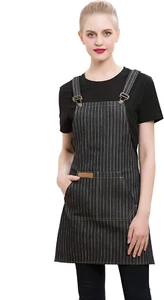 Denim Cross-Back Chef Bib Apron with Pockets for Men and Women - Picture 1 of 12