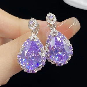 New Christmas Party Jewelry Charm Purple Amethyst gemstone Women Dangle Earring - Picture 1 of 6