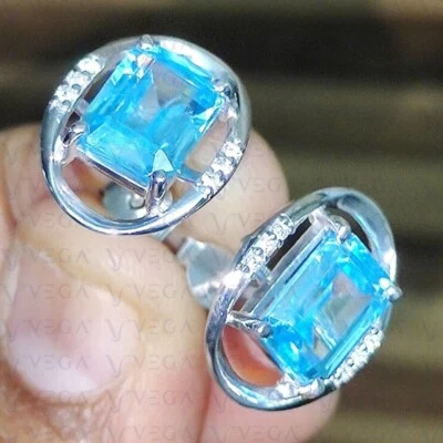 Pendiente de topacio natural y diamantes talla esmeralda de 4,40 quilates enchapado en oro blanco de 18 k Foto 1 de 4