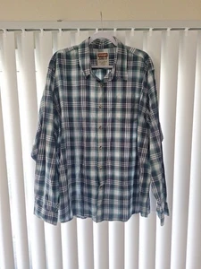 Camicia uomo 2XL Wrangler blu a quadri con bottoni davanti manica lunga - Foto 1 di 4