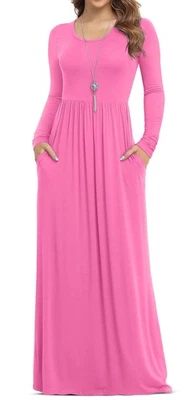 VIISHOW Women's Long Sleeve Maxi Dress Loose Casual with Pockets Plain Small Pin - Image 1 of 4
