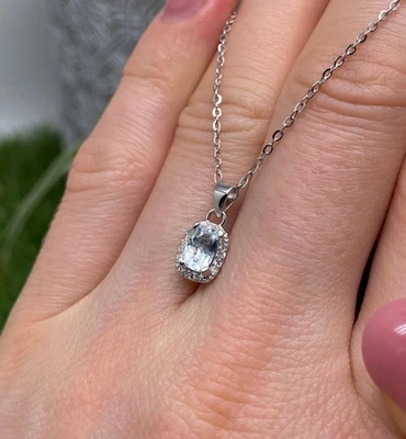 Collar de piedras preciosas aguamarina natural, plata de ley 925, chapado en oro 18 pulgadas Foto 1 de 4