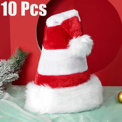 10 Pcs Christmas Santa Claus Hat Adult Christmas Holiday Hat Thickened Xmas Cap - Image 1 of 4