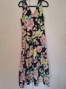 Who What Wear Maxi Dress L Black Pastel Floral V-neck Sleeveless Cotton - Picture 1 of 2