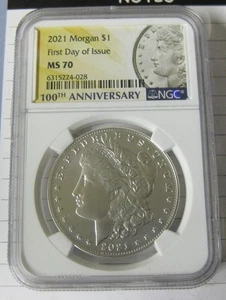 2021 P Morgan Silver Dollar NGC MS 70 First Day of Issue GEM Uncirculated $1 - Picture 1 of 2