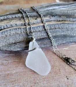 Echt Meer Glas Schmuck Halskette Frau Freundin Mutter Schwester Tante weiß Hawaii - Bild 1 von 5