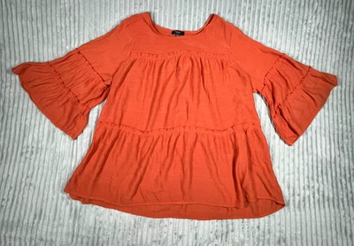 Blusa Cocomo Mujer Ligera en Niveles 2X Naranja Quemado Volantes Manga Campana Boho Foto 1 de 4