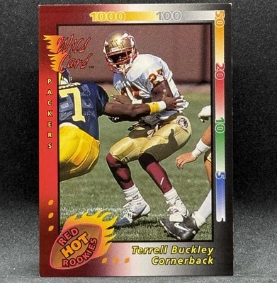 Terrell Buckley RC 1992 Wild Card #5 of 10 Red Hot Rookies Green Bay Packers - Image 1 of 2