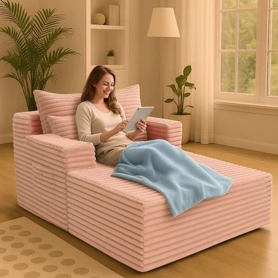 Chaise Lounge NAIZEA 61"" de gran tamaño interior con sofá cama tapizado otomano Foto 1 de 4