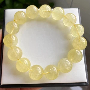 15.5mm Natural Yellow Citrine Quartz Crystal Beads Bracelet 1858 - Picture 1 of 7