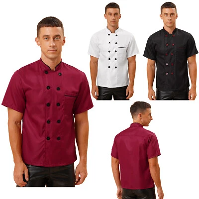 Mens Short Sleeve Chef Button Coat Jacket Restaurant Kitchen Hotel Cook Uniform - Image 1 of 3