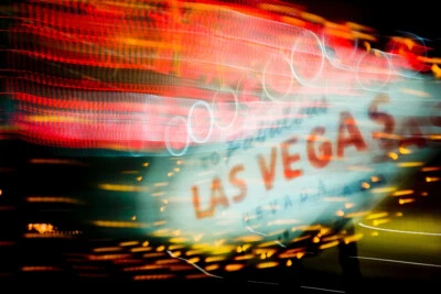 Welcome Fabulous Las Vegas Sign Blurred at Night Photo Art Print Poster 18x12 - Image 1 of 3