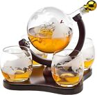 Whiskey Decanter Globe Set with 4 Etched Globe Whisky Glasses for Liquor, 850ml