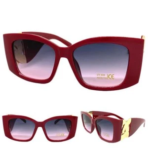 EXAGGERATED Classy Elegant RETRO Cat Eye SUNGLASSES Super Thick Red & Gold Frame - Picture 1 of 6