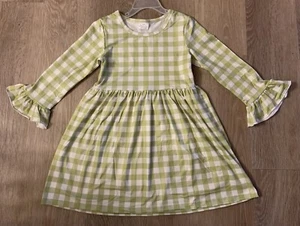 New Boutique Girls Size 4/5 Light Green & White Checked Long Sleeve Casual Dress - Picture 1 of 8