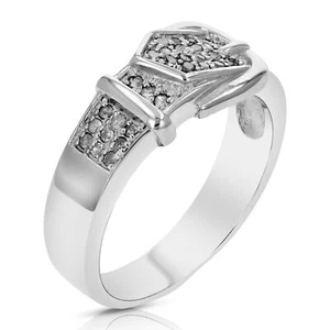 1/4 ct Diamond Ring for Women in .925 Sterling Silver Buckle Shape with Rhodium - Picture 1 of 10