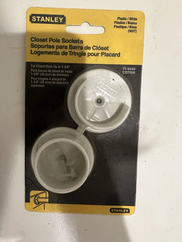 Closet Pole Socket Sockets Stanley Closet Hardware 75-6040 Plastic CD7056 White.