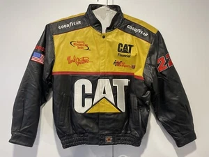 Vintage Leather Bomber Ward Burton NASCAR JH Design Jacket XL Black Yellow L/New - Bild 1 von 24