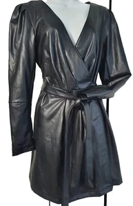Wrap Dress In Faux Leather For All Mankind 7 Black Lined Women's M NWT! WOW! - Picture 1 of 15