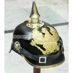 Casque de collection en cuir allemand Pickelhaube officier impérial prussien - Imagen 1 de 4