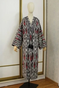 Cotton ikat chapan,Uzbek kaftan cape,boho ikat dress,ethnic abaya,cover kimono - Picture 1 of 10