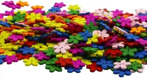 50 Flower Buttons Colorful Wood Jewelry Making Sewing Supplies Assorted Lot 15mm - Picture 1 of 2