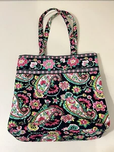 Vera Bradley Petal Paisley Shoulder Tote Handbag Pink Black Floral Retired  - Picture 1 of 13