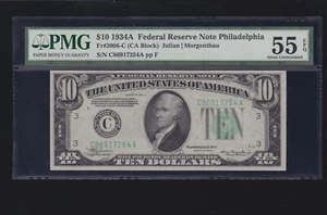 US 1934A $10 FRN Philadelphia FR 2006-C PMG 55 EPQ Ch AU (254) - Picture 1 of 2