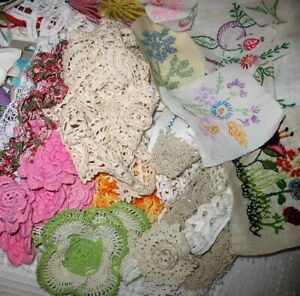 50 piece lot Grab Bag Vtg Lace &Trims etc. Junk Journal Slow Stitching Crafts