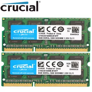 Crucial DDR3L 16GB 8GB 1600Mhz 2Rx8 PC3L-12800 1.35V SODIMM Memory Laptop 204pin